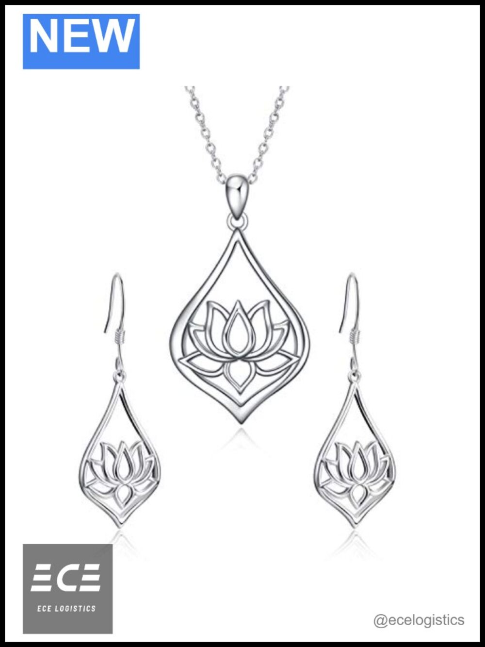 Sterling Silver Lotus Jewelry Set Pendant Earrings Yoga Gift for Women
